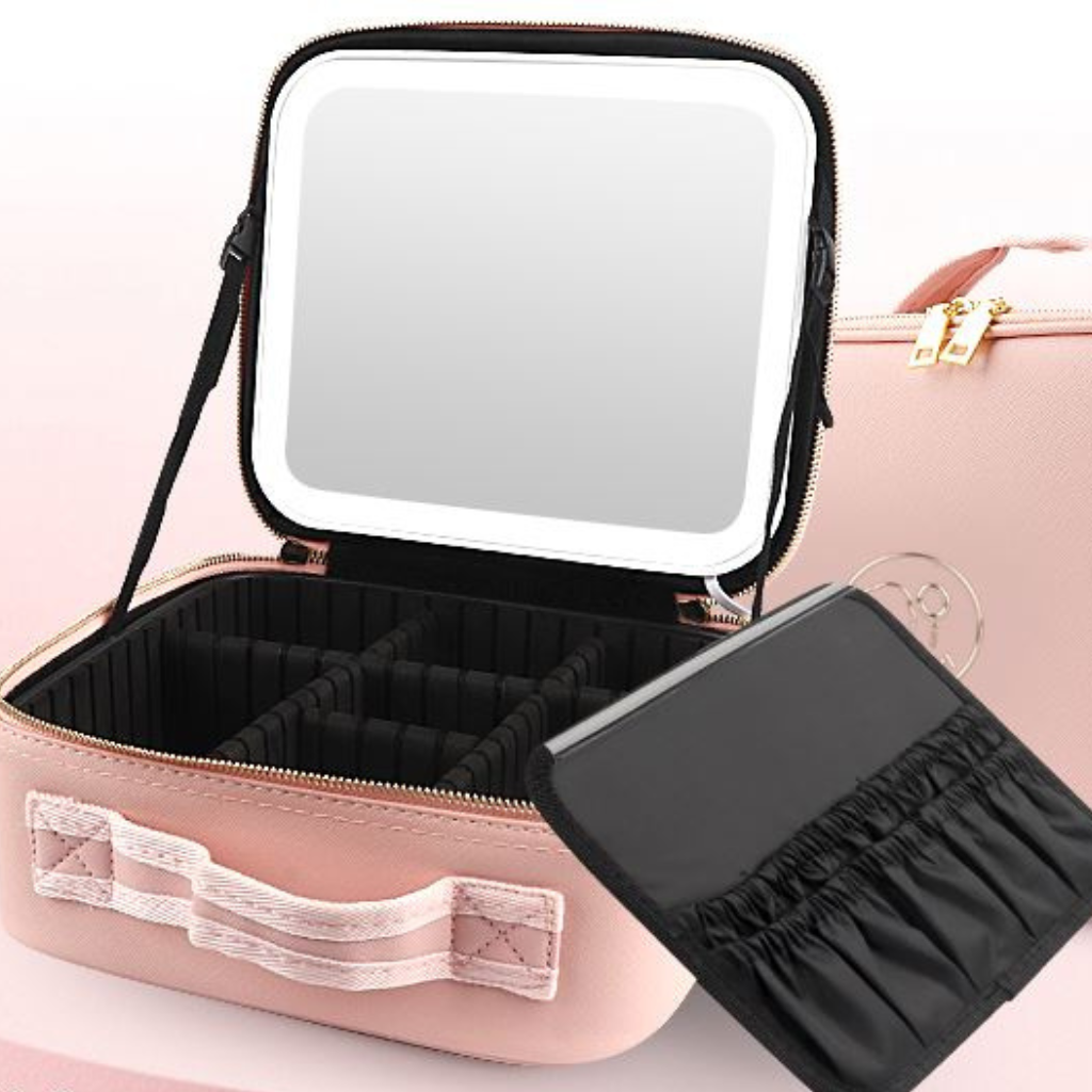 Organizador de maquillaje portátil con espejo LED